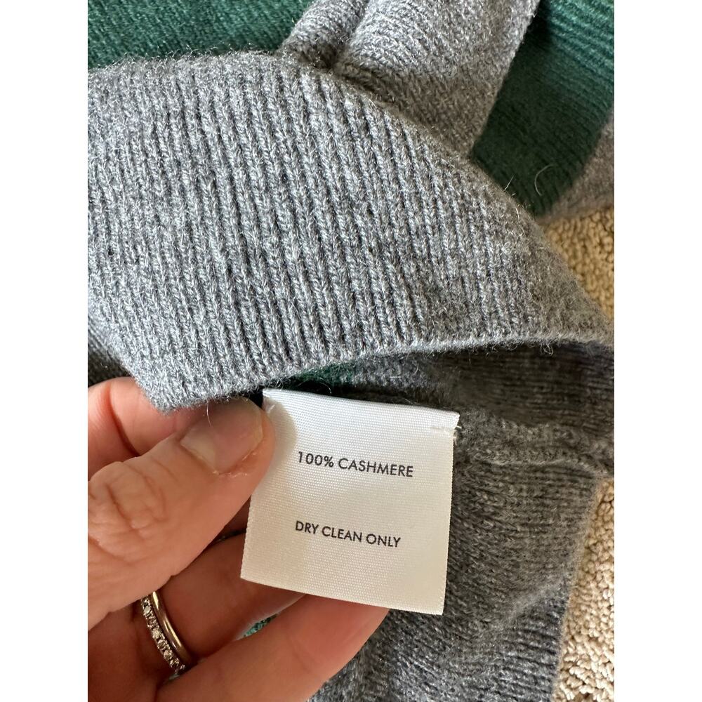 White + Warren Cashmere Stripped Crewneck Graphite/Emerald Medium NWT - Picture 9 of 10